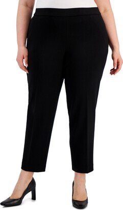 Plus Size Textured Knit Straight-Leg Pull-On Pants