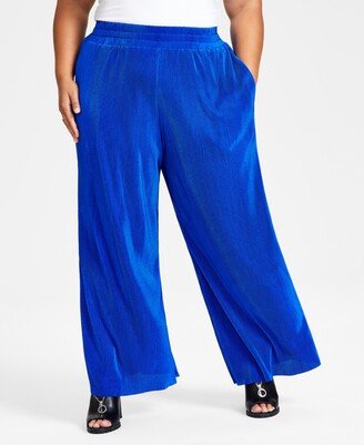 Plus Size Plisse High-Rise Wide-Leg Pants, Created for Macy's