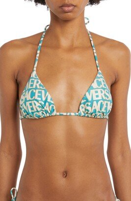 Metallic Logo Print Triangle Bikini Top