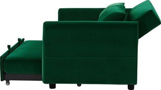 RASOO Modern Velvet Upholstered Sleeper Sofa, Sturdy Solid Wood Frame, Cushion Back, Durable Legs, Square Arms