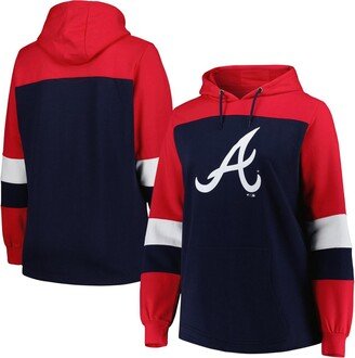 Women's Navy Atlanta Braves Plus Size Colorblock Pullover Hoodie