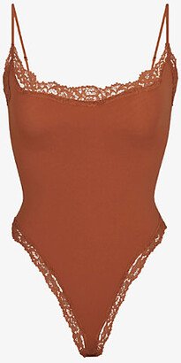 Womens Bronze Fits Everybody Lace-trim Stretch-woven Body Xxl