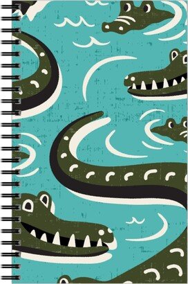 Notebooks: Down In The Bayou - Alligator Aqua Notebook, 5X8, Blue