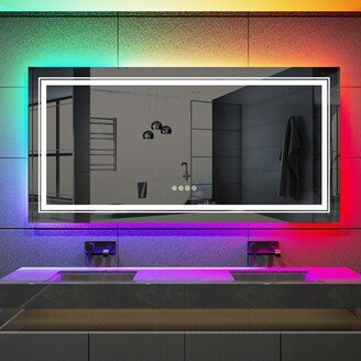 AESOME Extra Large Rectangle Bathroom Mirror RGB LED Lighted Backlit Antifog