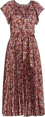 Demetria Pleated Floral Midi-Dress