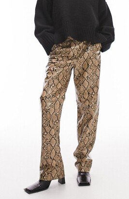 Snakeskin Print Straight Leg Faux Leather Pants