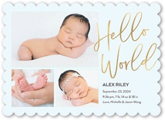 Birth Announcements: Welcome To The World Birth Announcement, Blue, 5X7, Pearl Shimmer Cardstock, Scallop