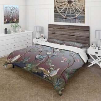 Designart 'Chinoiserie With Birds and Peonies XI' Traditional Duvet Cover Set