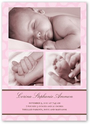 Baby Girl Birth Announcements: Just Dotty Pink Birth Announcement, Pink, Standard Smooth Cardstock, Square