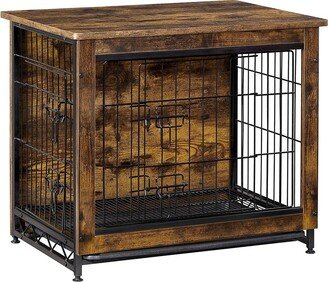 Wooden Dog Crate with Removable Tray, Indoor Pet Crate End Table, Rustic Brown