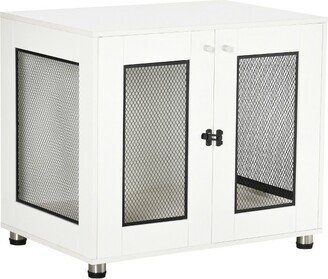 Dog Crate Furniture with Water-resistant Cushion, Dog Crate End Table with Double Doors, Indoor Pet Crate for Small Medium Dogs, White