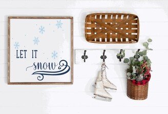 Let It Snow, Snowflake, Square Wood Framed Farmhouse Sign, Christmas Decor