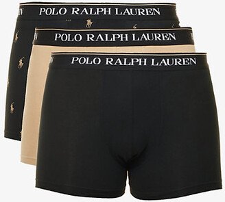 Mens Blk/vntg Khaki/blk Aopp Pack of Three Logo-embroidered Stretch-cotton Trunks Xxl