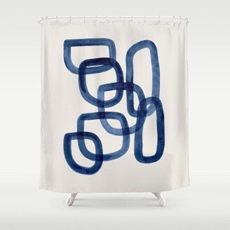 EnShape by Ejaaz Haniff 'Navy Nesting Ovals' Mid Century Modern Minimal Minimalist Watercolor Abstract Funky Fun Style Shower Curtain