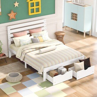 TOSWIN Full Size Platform Bed with Drawers & Headboard, No Box Spring Needed