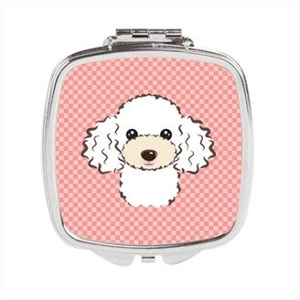 BB1257SCM Checkerboard Pink White Poodle Compact Mirror, 2.75 x 3 x .3 In.