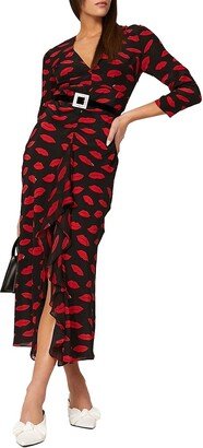 Rose Lip Print Midi Dress