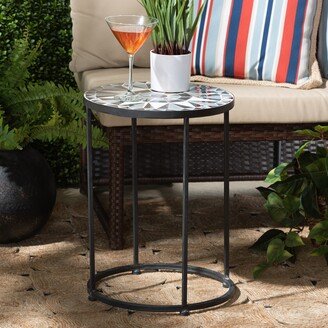 Kaden Modern Metal Outdoor Side Table with Colored Glass Tabletop