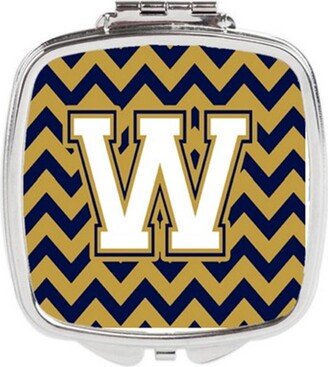 CJ1057-WSCM Letter W Chevron Navy Blue & Gold Compact Mirror