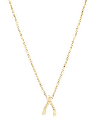 18k Yellow Gold Mini Wishbone Pendant Necklace on 14k Chain