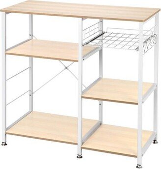 3-Tier Kitchen Bakers Rack Utility Microwave Oven Stand Storage Cart Workstation Shelf White Oak - 35.4 x 15.7 x 33