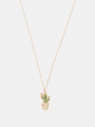 Cactus Diamond, Emerald & 14kt Gold Necklace