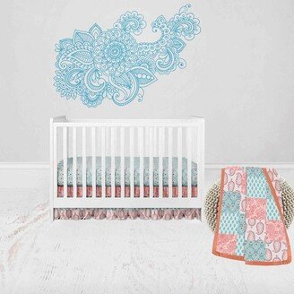 Paisley Sophia Coral Aqua 3 pc Crib Bedding Set