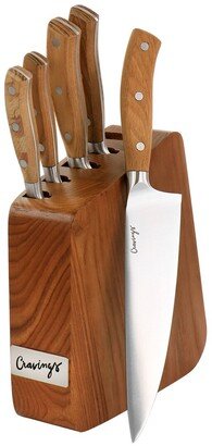 6Pc Stainless Steel Cutlery And Wood Block Set