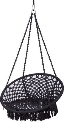 Bahia Macrame Hammock Swing Chair Hand Woven Rope Hammock Patio Seat - Black - 32 x 42 Inches