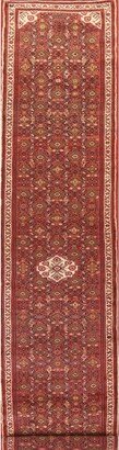 Red Hamedan Persian Runner Rug Handmade Vintage Wool Carpet - 2'10x 15'11