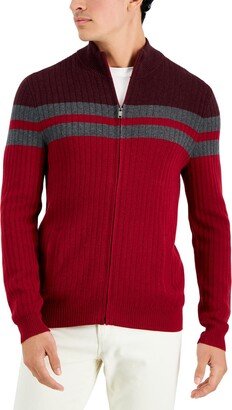 Mens Mock Neck Colorblock Full Zip Sweater