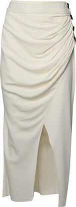 Button-Fastening Front Slit Midi Skirt