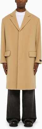 Beige tailored coat in virgin wool