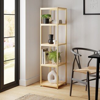 Dunelm Modular Gold & Light Oak 5 Shelf Tall Shelving Unit MultiColoured