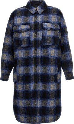 Checked Button-Up Long Coat