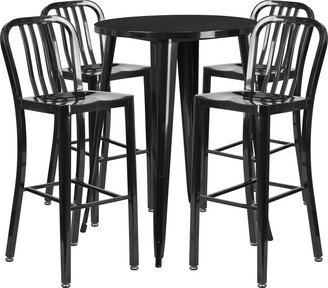 30'' Round Metal Indoor-Outdoor Bar Table Set with 4 Vertical Slat Back Stools - 30W x 30D x 41H