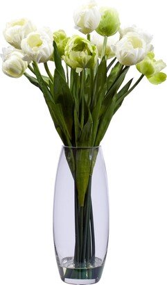 Tulip w/Vase Silk Flower Arrangement - Cream/ Green