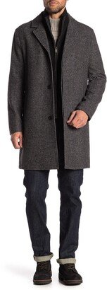 Wool Blend Leather Trim Bib Insert Coat