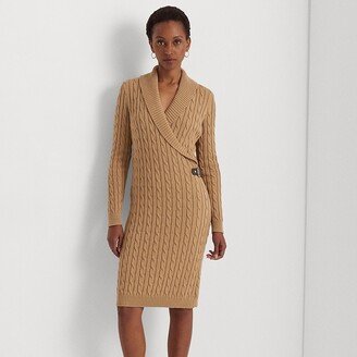 Lauren Petite Ralph Lauren Cable-Knit Buckle-Trim Sweater Dress-AA