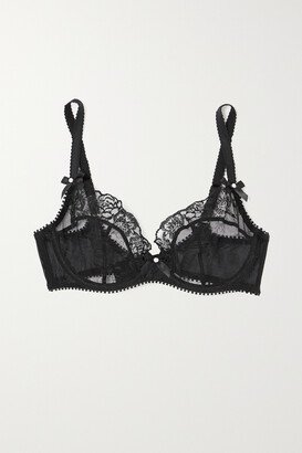 Edwina Satin-trimmed Embroidered Lace Underwired Plunge Bra - Black