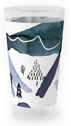 Outdoor Pint Glasses: Watercolor Mountains Landscape - Blue Outdoor Pint Glass, Blue