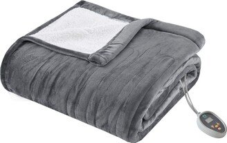 Gracie Mills Sleep Philosophy Ultra Soft Reversible Plush Heated Blanket, Grey - Full/Queen