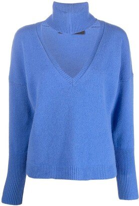 detachable-collar V-neck jumper