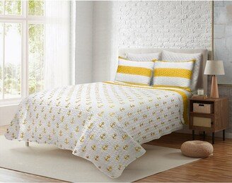 Hallie Nautical Stripe & Coastal Anchor Reversible Ultra-Soft Microfiber Quilt Set, Yellow