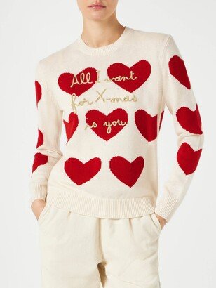 Woman Sweater With Heart Print And Embroidery