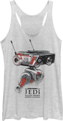 Women' Star War Jedi: Fallen Order BD-1 Grunge Racerback Tank Top - White Heather - Large