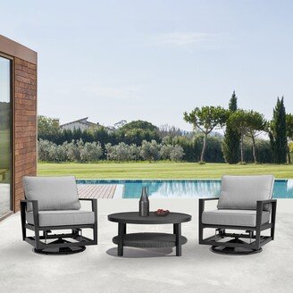 Grand Black Aluminum and Wicker Outdoor 3-Piece Swivel Glider Chat Set