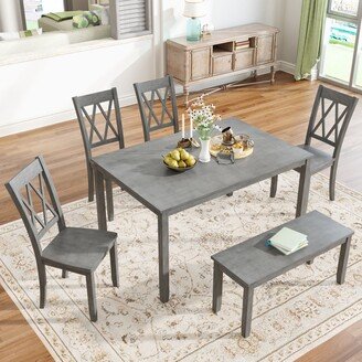 GZMR Farmhouse Rustic Dining Table set with Cross Back 4 Chairs and Bench