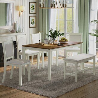 Rustic Solid Wood Dining Table Set with Bench