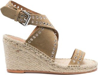 70mm Eyelet-Detail Suede Espadrille Wedges